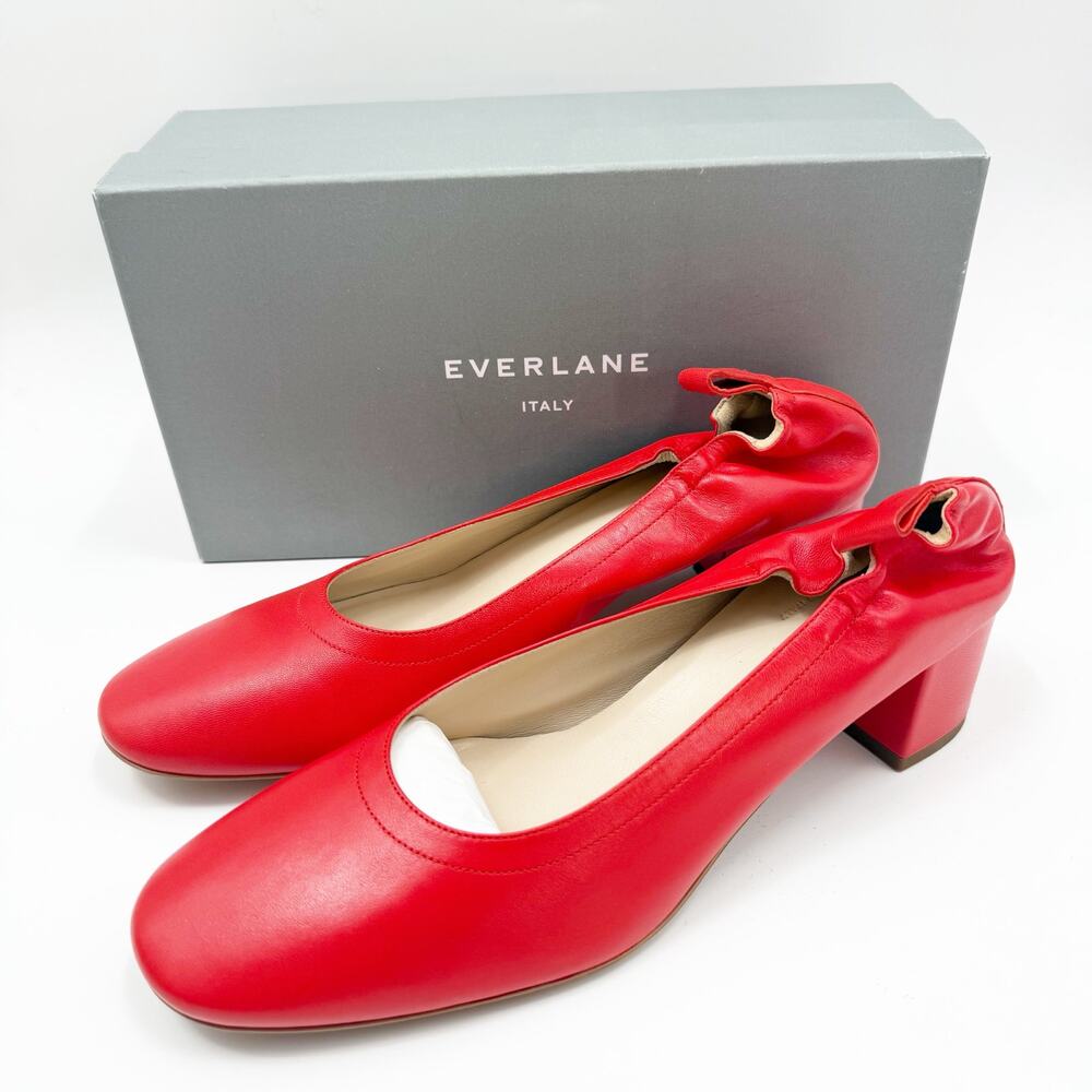 Everlane Shoes SZ 11 Day Heel Red Leather Pumps Block Heel Ballet Italy NWT Box